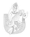 Black and white drawing of indian hindu goddess Saraswati Royalty Free Stock Photo