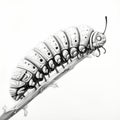 Realistic Hyper-detailed Caterpillar Drawing In Black And White