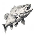 Photorealistic Black And White Bass Drawing With Open Mouth Royalty Free Stock Photo