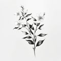 Elegant Realism: Black Flower Branch Drawing On White Background