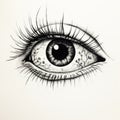 Gothic Ink Wash Eye Drawing With Floral Corner - Detailed Illustration Royalty Free Stock Photo