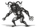 A Black And White Drawing Of A Man With Horns - mythologic satyr medieval bestiary