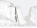 A Black And White Drawing Of A Mountain - Yosemite Falls in Yosemite National Park