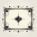 a black and white drawing of an ornate frame with an eye in the center Royalty Free Stock Photo