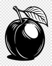 A black and white drawing of a plum with a leaf on top Royalty Free Stock Photo