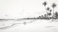 Romantic Beach Walk: A Detailed And Life-like Illustration