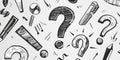 Black and white drawing of question marks. Suitable for educational materials Royalty Free Stock Photo