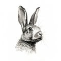 Realistic Watercolor Rabbit Head Drawing In Black And White