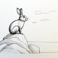 Highly Detailed Illustration Of A Rabbit Sitting By The Sea