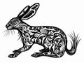 A Black And White Drawing Of A Rabbit - woodcut etching engraving of a hare witchcraft