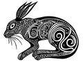 A Black And White Drawing Of A Rabbit - woodcut etching engraving of a hare witchcraft