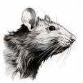 Realistic Black And White Rat Head Illustration With Hyper-detailed Rendering