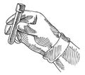 Black and white drawing of researcher hand holding test tube