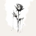 Minimalistic Black And White Rose Pencil Drawing With Cartoon Style