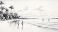 Impressive Drawing Of Two People Walking By The Beach