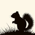 A black and white drawing of a squirrel standing on a grassy hill Royalty Free Stock Photo