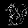 A black and white drawing of a squirrel standing on its hind legs on a Black background. Royalty Free Stock Photo