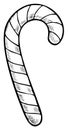 Black and white drawing of a striped candy cane with a hooked end Royalty Free Stock Photo