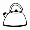 Black And White Drawing Of A Teapot. Silhouette Of A Teapot. Lettering On A Teapot shape.