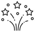 A black and white drawing of three stars with a firework explosion in the middle Royalty Free Stock Photo