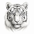 Detailed Pencil Drawing Of A White Tiger Head - Tattoo Style Illustration Royalty Free Stock Photo