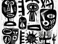 A black and white drawing of various faces Royalty Free Stock Photo