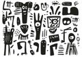 A black and white drawing of various faces and objects Royalty Free Stock Photo