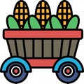 A black and white drawing of a wagon with three ears of corn in it Royalty Free Stock Photo