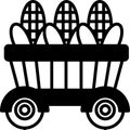 A black and white drawing of a wagon with three ears of corn in it Royalty Free Stock Photo
