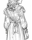 A black and white drawing of a woman in a dress Royalty Free Stock Photo
