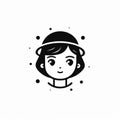 Black And White Dotted Girl Icon: Clean And Simple Adventure Themed Design
