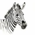 Monochromatic Ink Wash: Detailed Zebra Head Illustration On White Background