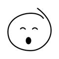 Black and white drawn emoticon sleepy yawns with closed eyes