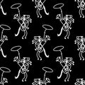 Black and white drawn stick figure of cowboy with lasso western clip art. Wild masculine horseback rider for monochrome