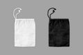 Black and white drawstring bag mockup isolated on background. Fabric cotton canvas small bag. Isolated pouch. Royalty Free Stock Photo