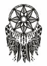 Black and white Dream catcher with threads, beads and feathers. Vector illustration Royalty Free Stock Photo
