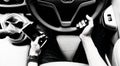 black and white driving