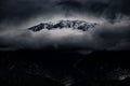 Black and white drone shot of Glendora Mountain in California covered with clouds Royalty Free Stock Photo