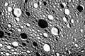 Black and white drops of oil on the water. Circles and ovals. Abstract background for design