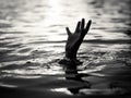 Black and white of Drowning victims, Hand of drowning man needing help. Royalty Free Stock Photo