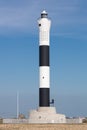 Black and white Dungeness lighthouse