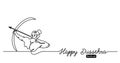 Black and white Dussehra banner with bow, arrow and lord Rama. One continuous line drawing with lettering happy Dussehra