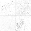 Black and white dust, sand, paint drops or noise grainy overlay background set of four. Dust collection. Vector illustration