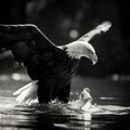 Black and White Eagle catching a fish. AI Generated