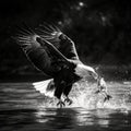 Black and White Eagle catching a fish. AI Generated