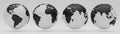 Black and white Earth Globes collection in different views on white background. World map. Earth Day. Travel Asia Africa America Royalty Free Stock Photo