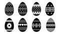 Black and White Easter Eggs Set with Decorative Ornaments Royalty Free Stock Photo