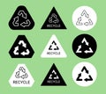 Black and white ecological recycle symbol sticker set, vector Royalty Free Stock Photo