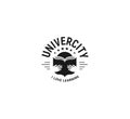 Black and white education emblem on white background, school vector logo, monochrome vintage sign. University, college