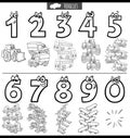 Black and white educational numbers set with cartoon vehicles Royalty Free Stock Photo